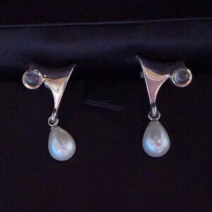 Beautiful artisan-made silver, pearl, and moonstone earrings, NWOT